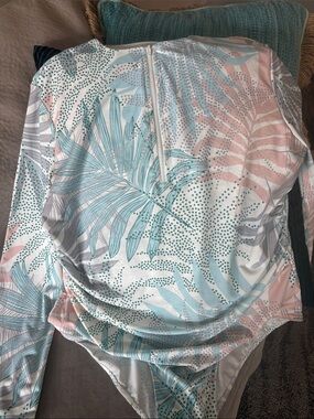 Undercover Pastel Leaf-Print Long Sleeve swim Bodysuit and skirt